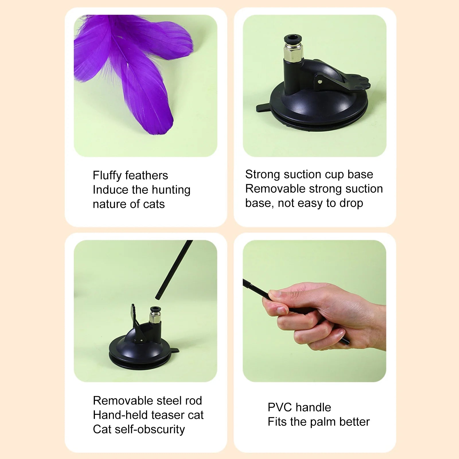 Cat Toys Wand, Interactive Cat Toy with Super Suction Cup Sticky Detachable for Indoor Cats Kitten Toys